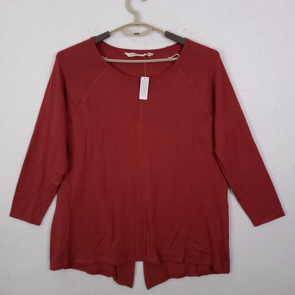 Soft Surroundings Terracotta Knit Top Size XL Red Split Back 3/4 Sleeve Pullover